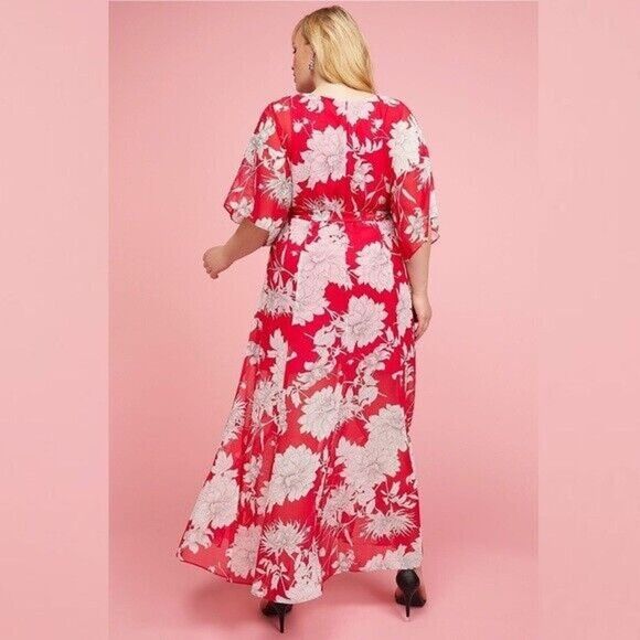 Lane Bryant floral maxi dress Plus Size 16 wrap bodice chiffon pink - Picture 3 of 12